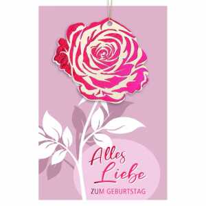 Glückwunschkarte Geburtstag Rose Goodies Holzteil an Juteband
