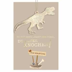 Glückwunschkarte Geburtstag Fossil Dinosaurierskele Holzteil Juteband