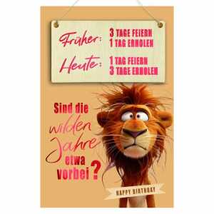 Glückwunschkarte Geburtstag Löwe Goodies Holzteil an Juteband