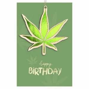 Glückwunschkarte Geburtstag grünes Blatt Goodies Holzteil an Juteband