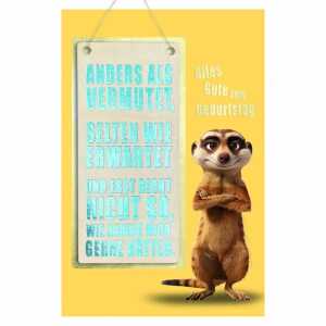 Glückwunschkarte Geburtstag Erdmännchen Goodies Holzteil an Juteband