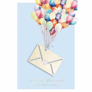 Glückwunschkarte Geburtstag Herz Ballons Goodies Holzteil an Juteband