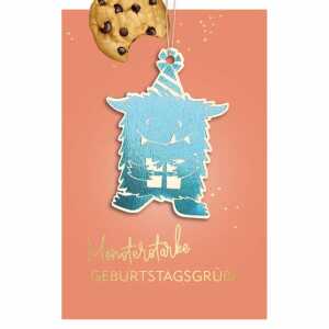 Glückwunschkarte Geburtstag Cookies Goodies Holzteil an Juteband