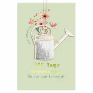 Glückwunschkarte Geburtstag Gießkanne mit Blumen Holzteil an Juteband