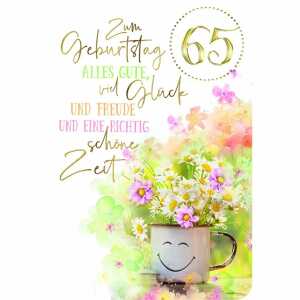 Kurt Eulzer Glückwunschkarte 65. Geburtstag Tasse Blumen Prägezahl