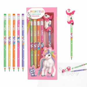 DEPESCHE Ylvi Bleistift-Set Regenbogen mit Einhorn-Radierer