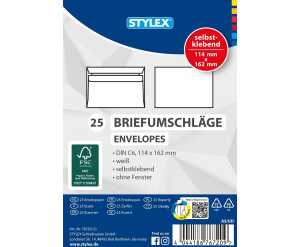 STY Briefumschläge C6 sk ohne Fenster , weiß - 25er Pack Sty