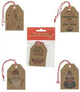 TAUN Weihnachten Geschenkanhänger "VINTAGE" , im 3er Pack