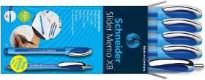 Schneider Etui 4x Kugelschreiber Memo + 1x Rave blau