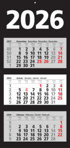 2026 ADINA Dreimonatskalender schwarz 70x33cm Tagesanzeiger Blockform