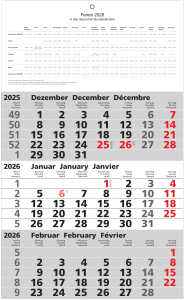 2026 ADINA Dreimonatskalender 49x30cm m Tagesanzeiger und Schulferien