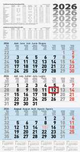 2026 Brunnen 3-Monatskalender blau 300×560 mm