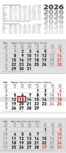 2026 Brunnen 3-Monatskalender grau 320×740 mm