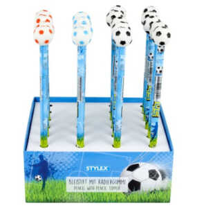 STYLEX Bleistift mit Radiergummi Fussball 3fach sortiert