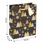 Idena Geschenktasche Tannenbäume schwarz/gold 18x23x8cm