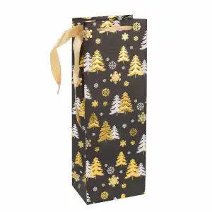 Idena Flaschentasche Tannenbäume schwarz/gold 12x35x9cm