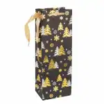 Idena Flaschentasche Tannenbäume schwarz/gold 12x35x9cm