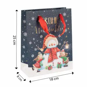 Idena Geschenktasche Schneemann blau 18x23x8cm