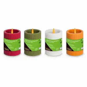 LED Echtwachskerze Flackerlicht warmweiß 7,5x11cm 4fach sortiert