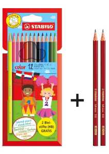 Buntstifte color mit 2 Bleistiften HB 17,5cm 12 Stück Kartonetui