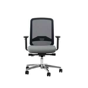 Bürodrehstuhl Bali, Armlehnen höhenverstellbar, Rückenlehne netzbespannt schwarz, Sitz gepolstert grau, Fußkreuz Alu