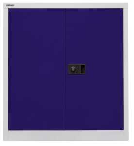 Flügeltürenschrank Universal, 1000 x 914 x 400 mm, 2 Ordnerhöhen, 1 Fachboden, abschließbar, Korpus lichtgrau/Türen oxfordblau