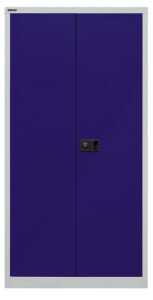 Flügeltürenschrank Universal, 1806 x 914 x 400 mm, 4 Ordnerhöhen, 3 Fachböden, abschließbar, Korpus lichtgrau/Türen oxfordblau