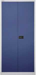 Flügeltürenschrank Universal, 1950 x 914 x 400 mm, 5 Ordnerhöhen, 4 Fachböden, abschließbar, Korpus lichtgrau/Türen oxfordblau