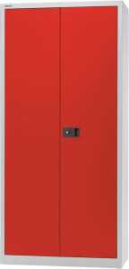 Flügeltürenschrank Universal, 1950 x 914 x 400 mm, 5 Ordnerhöhen, 4 Fachböden, abschließbar, Korpus lichtgrau/Türen kardinalrot