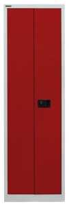 Flügeltürenschrank Universal, 1950 x 600 x 400 mm, 5 Ordnerhöhen, 4 Fachböden, abschließbar, Korpus lichtgrau/Türen kardinalrot