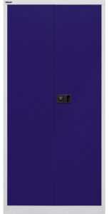 Flügeltürenschrank Universal, 1950 x 914 x 400 mm, 5 Ordnerhöhen, 4 Fachböden, abschließbar, Korpus lichtgrau/Türen oxfordblau