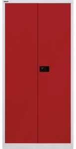 Flügeltürenschrank Universal, 1950 x 914 x 400 mm, 5 Ordnerhöhen, 4 Fachböden, abschließbar, Korpus lichtgrau/Türen kardinalrot