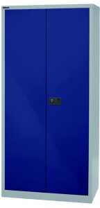 Flügeltürenschrank Universal, 1950 x 914 x 400 mm, 5 Ordnerhöhen, 4 Fachböden, abschließbar, Korpus lichtgrau/Türen oxfordblau