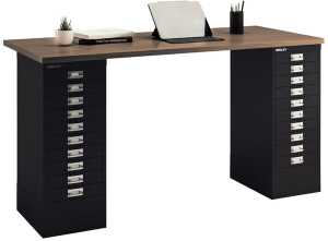 Schreibtisch Home Office MultiDesk, (H x B x T) 650 x 1600 x 800 mm, 10 Schübe pro Schubladenschran, walnuß/schwarz