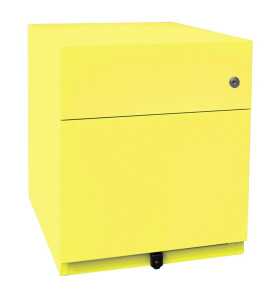 Rollcontainer Note mit Griffleiste, 1 Schublade, 1 Hängeregistraturschublade, abschließbar, 495 x 420 x 565 mm, zinkgelb