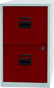 Hängeregistraturschrank PFA, 2 Hängeregistraturschubladen, abschließbar, 672 x 413 x 400 mm, Farbe Korpus lichtgrau, Front kardinalrot