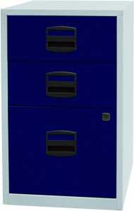 Beistellschrank PFA, 2 Schubladen, 1 Hängeregistraturschublade, abschließbar, 672 x 413 x 400 mm, Korpus lichtgrau, Front oxfordblau