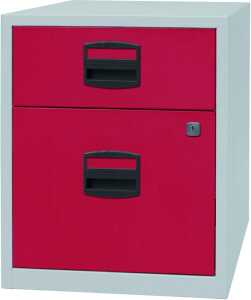 mobiler Beistellschrank PFA, 1 Schublade, 1 Hängeregistraturschublade, abschließbar, 528 x 413 x 400 mm, Korpus lichtgrau, Front kardinalrot
