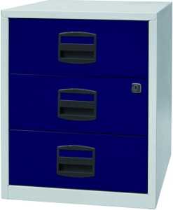 mobiler Beistellschrank PFA, 3 Schubladen, (H x B x T) 528 x 413 x 400 mm, abschließbar, Korpus/Front lichtgrau/oxfordblau