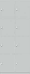 Schließfachschrank Pren, (H x B x T) 1970 x 800 x 500 mm, 2 Abteile, je 4 Türen, 8 Fächer, weiß