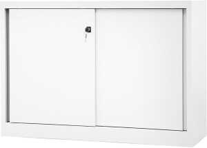 Schiebetürenschrank ECO, (H x B x T) 839 x 1200 x 430 mm, 2 Ordnerhöhen, 1 Fachboden, verkehrsweiß