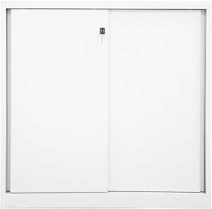 Schiebetürenschrank ECO, (H x B x T) 1181 x 1200 x 430 mm, 3 Ordnerhöhen, 2 Fachböden, verkehrsweiß