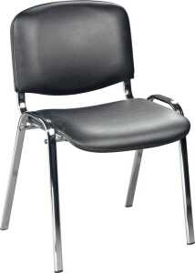 Besucherstuhl ISO, schwarz, 4-Fuß-Gestell verchromt, Rückenlehne/Sitz Kunstleder, gepolstert