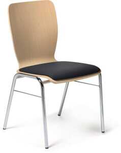 Besucherstuhl JARA, Buche/schwarz, 4-Fuß-Gestell verchromt, Rückenlehne Holz/Sitz gepolstert, 10 Stühle stapelbar