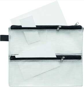 Vierkammer-Kleinkrambeutel, 1 x DIN A5, 1 x DIN lang, 2 x DIN A7, 3 Textilreißverschlüsse schwarz, Beutel farblos, (H x B) 200 x 245 mm