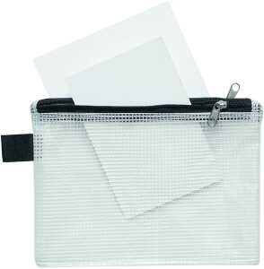 Doppelkammer-Kleinkrambeutel, DIN A6, 2 Textilreißverschlüsse schwarz, Beutel farblos, (H x B) 128 x 183 mm