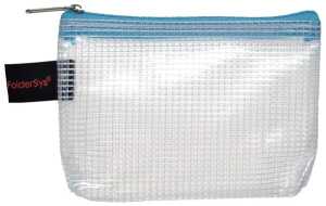 Kleinkrambeutel, DIN A7, Reißverschluss hellblau, Beutel farblos, (H x B x T) 92 x 128 x 0,15 mm