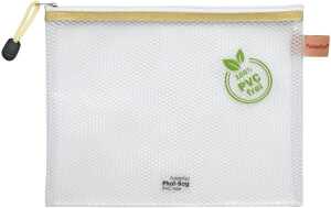 Reißverschlussbeutel, DIN A5, PVC-frei, Textilreißverschluss weiß/beige, Beutel farblos, (H x B) 200 x 254 mm