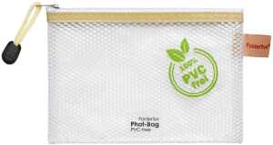 Reißverschlussbeutel, DIN A6, PVC-frei, Textilreißverschluss weiß/beige, Beutel farblos, (H x B) 128 x 183 mm