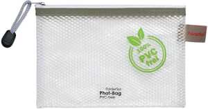 Reißverschlussbeutel, DIN A6, PVC-frei, Textilreißverschluss weiß/taupe, Beutel farblos, (H x B) 128 x 183 mm